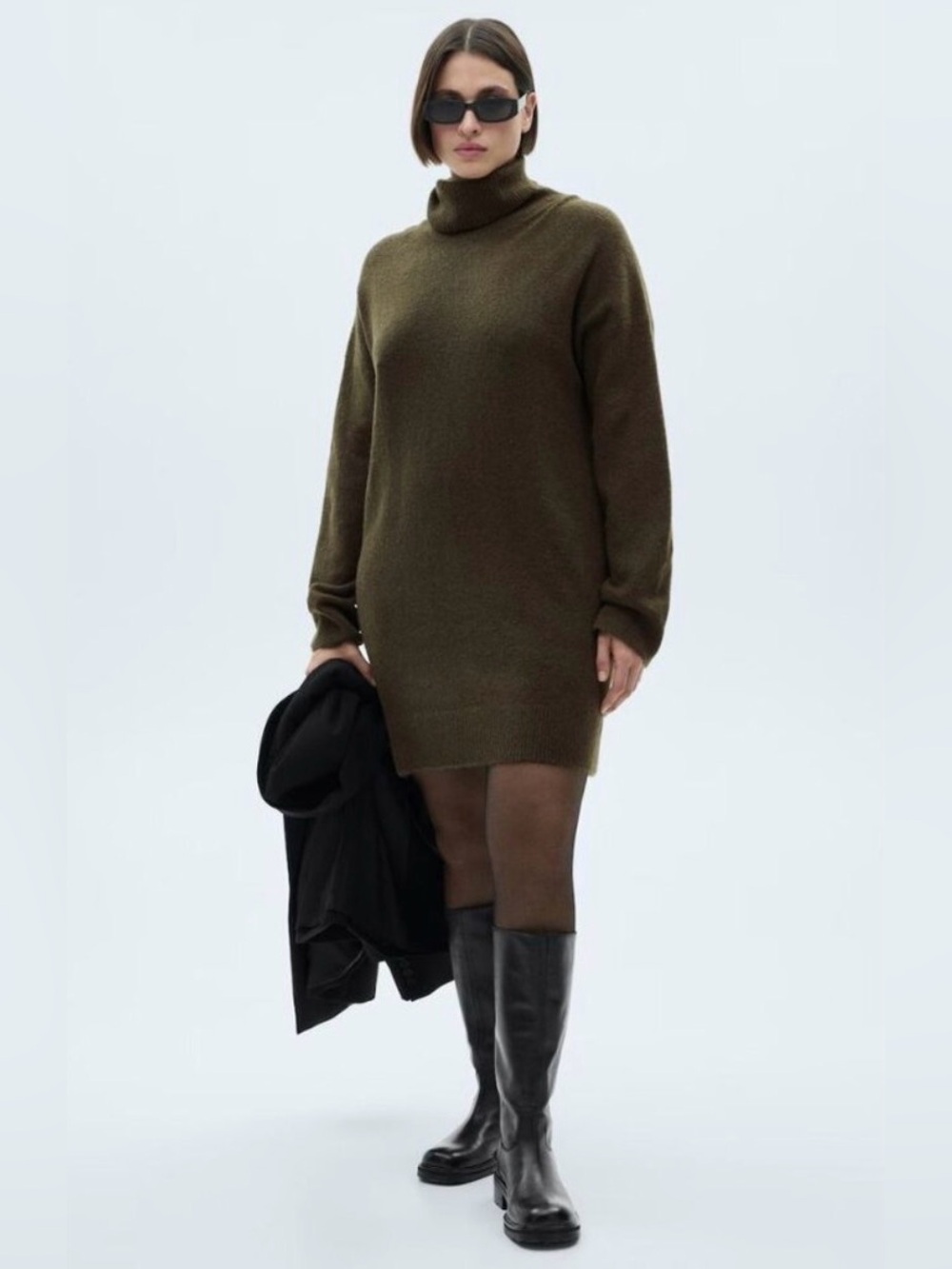 Olive green turtleneck sweater dress Mango Size Small